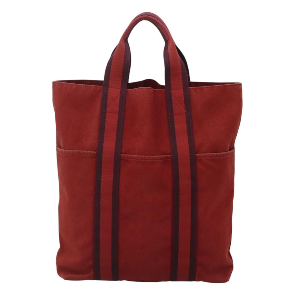 HERMES Fourre Tout Cabas Tote Bag Canvas Red Auth ti3109