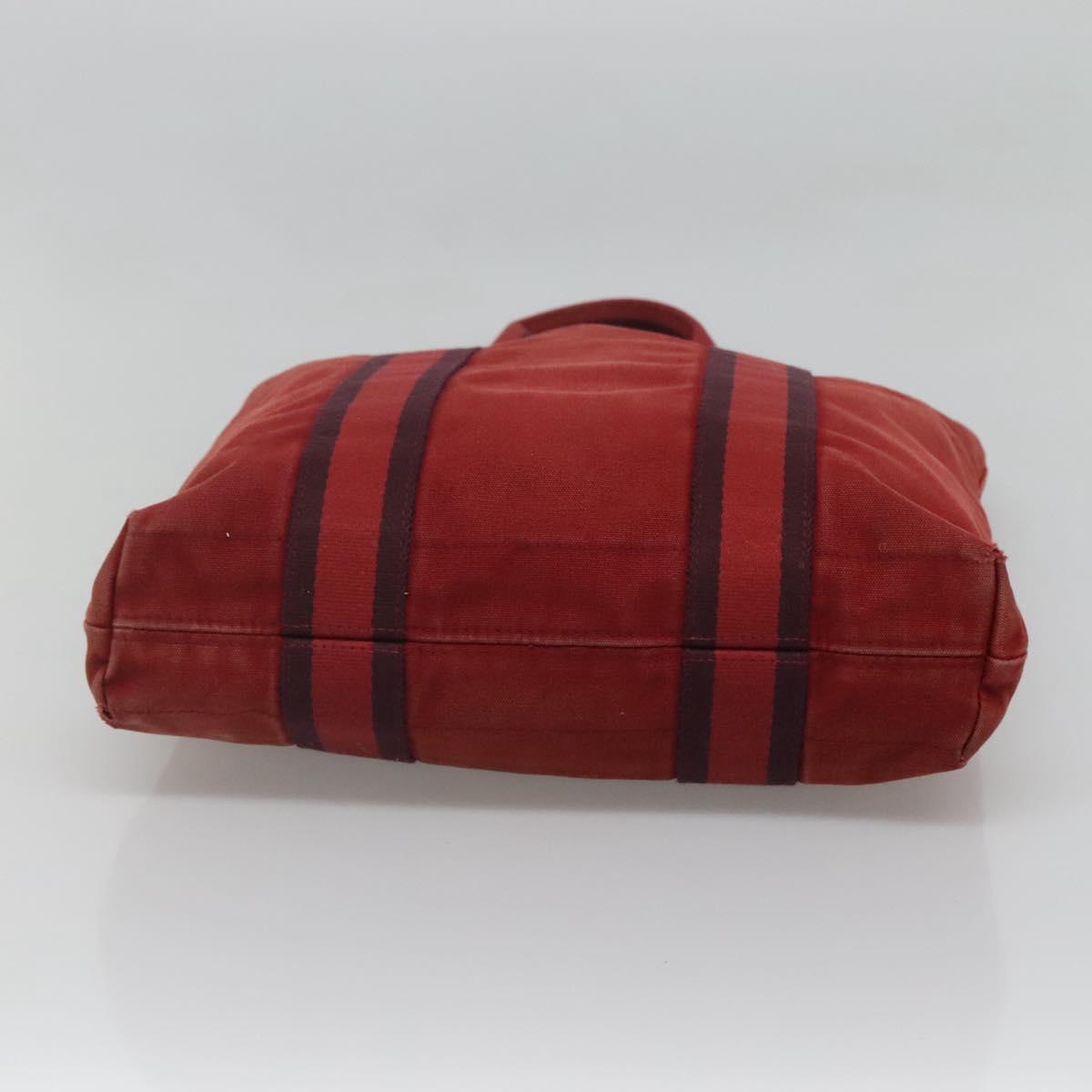 HERMES Fourre Tout Cabas Tote Bag Canvas Red Auth ti3109