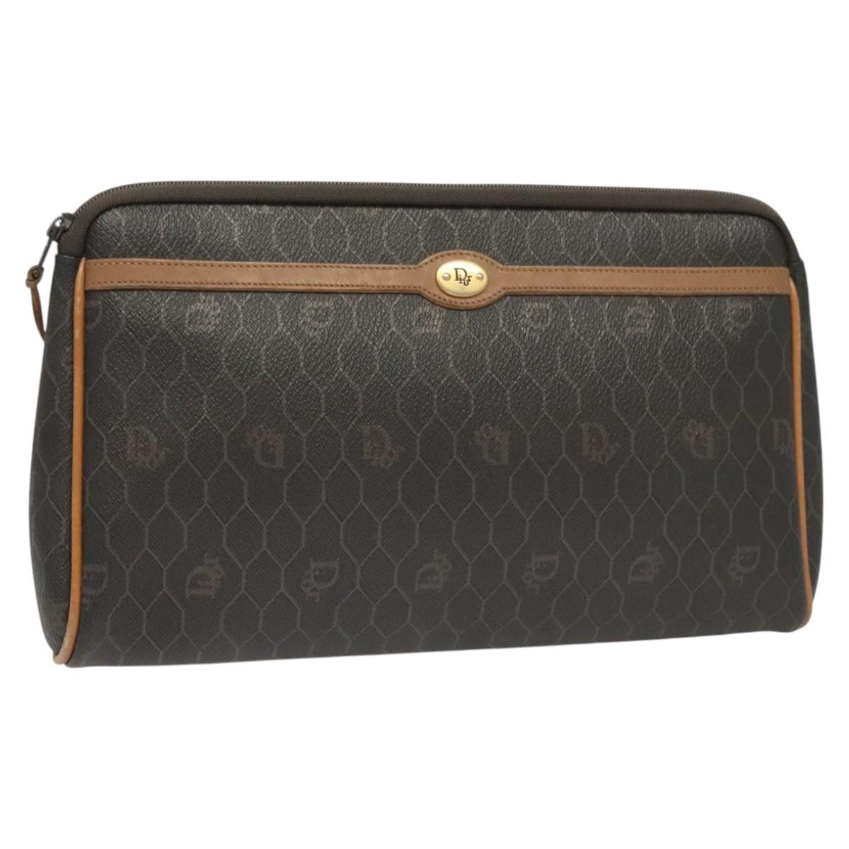 Christian Dior Honeycomb Canvas Clutch Bag PVC Black Auth ti3115