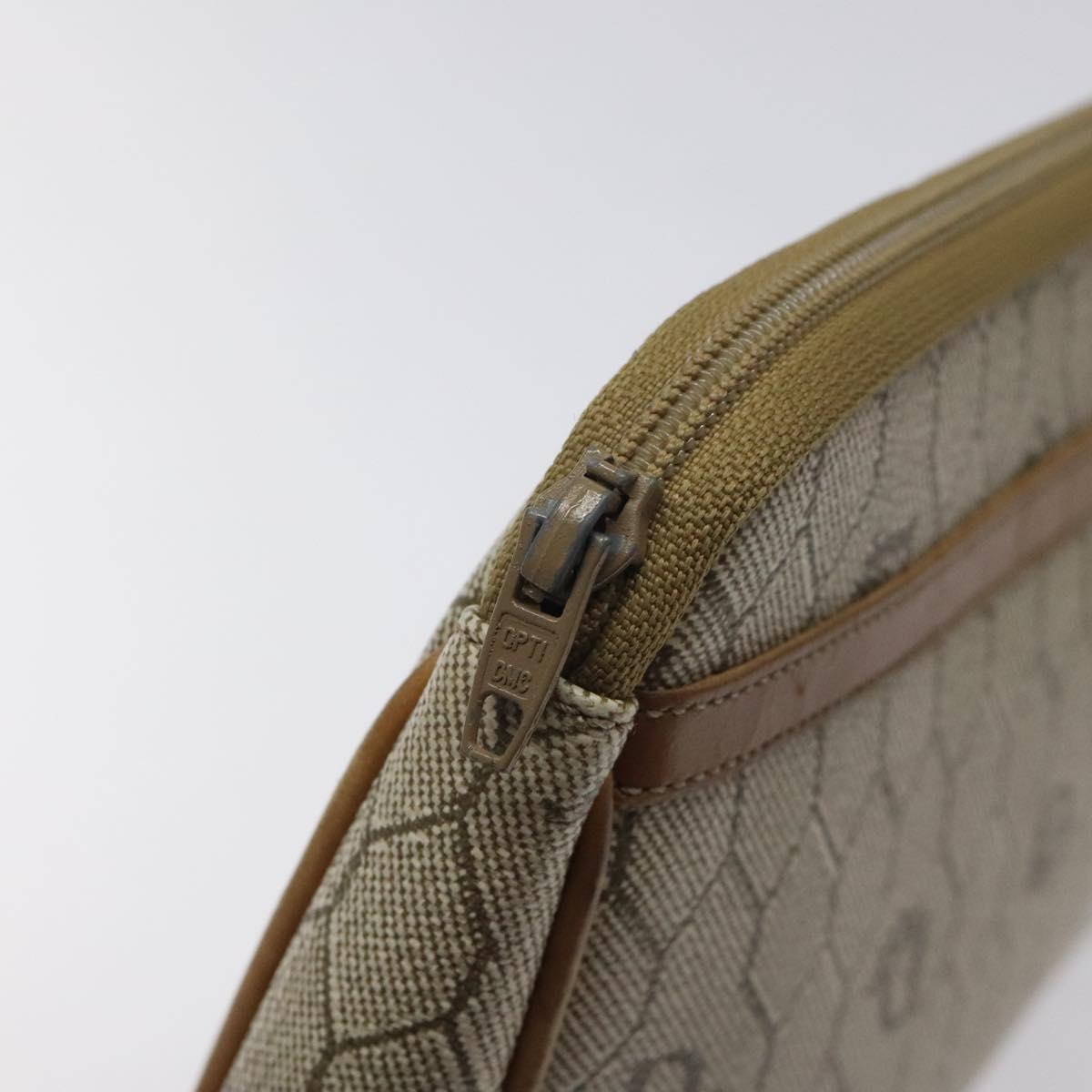 Christian Dior Honeycomb Canvas Clutch Bag PVC Beige Gold Auth ti3116