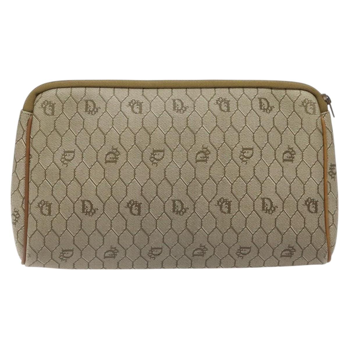 Christian Dior Honeycomb Canvas Clutch Bag PVC Beige Gold Auth ti3116