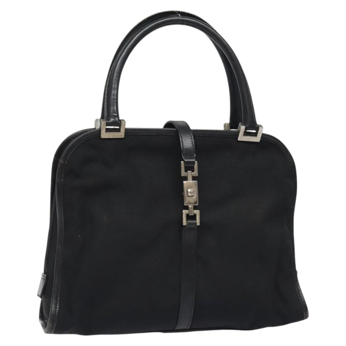 GUCCI Jackie Hand Bag Nylon Black Silver 002 1071 Auth ti3135