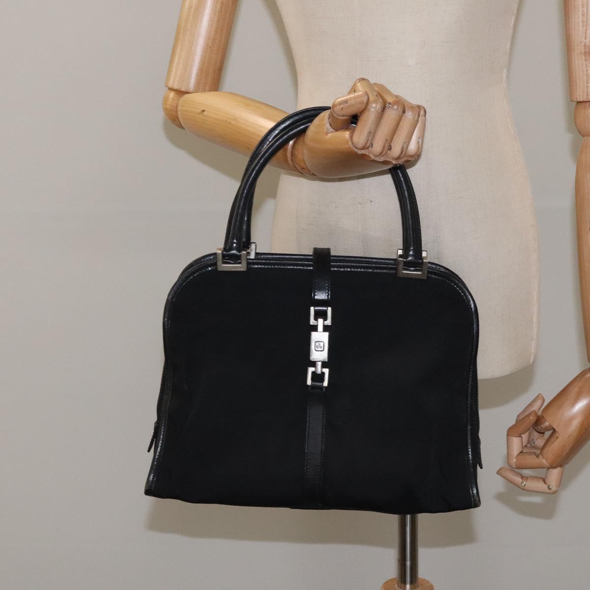 GUCCI Jackie Hand Bag Nylon Black Silver 002 1071 Auth ti3135