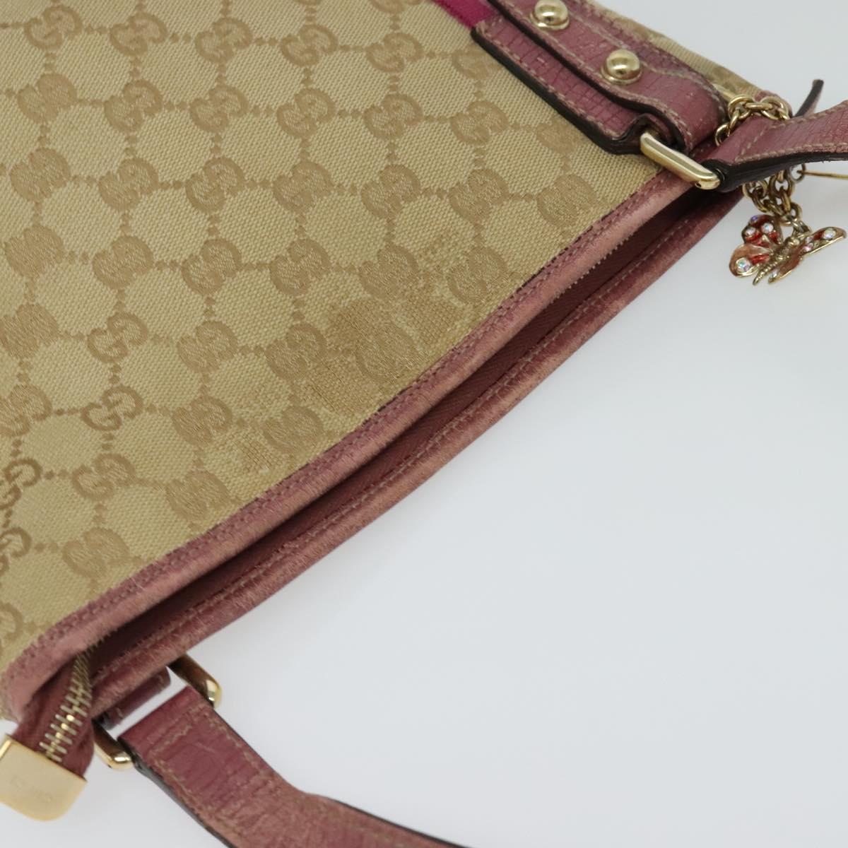 GUCCI GG Canvas Sherry Line Shoulder Bag Beige Gold 144388 Auth ti3136