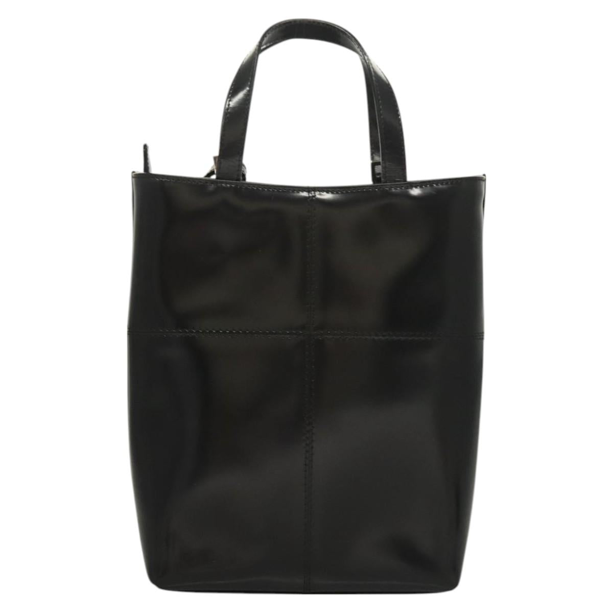 GUCCI Hand Bag Enamel 2way Black Gold 000 2113 0553 Auth ti3137