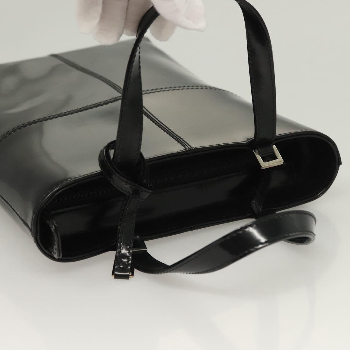 GUCCI Hand Bag Enamel 2way Black Gold 000 2113 0553 Auth ti3137