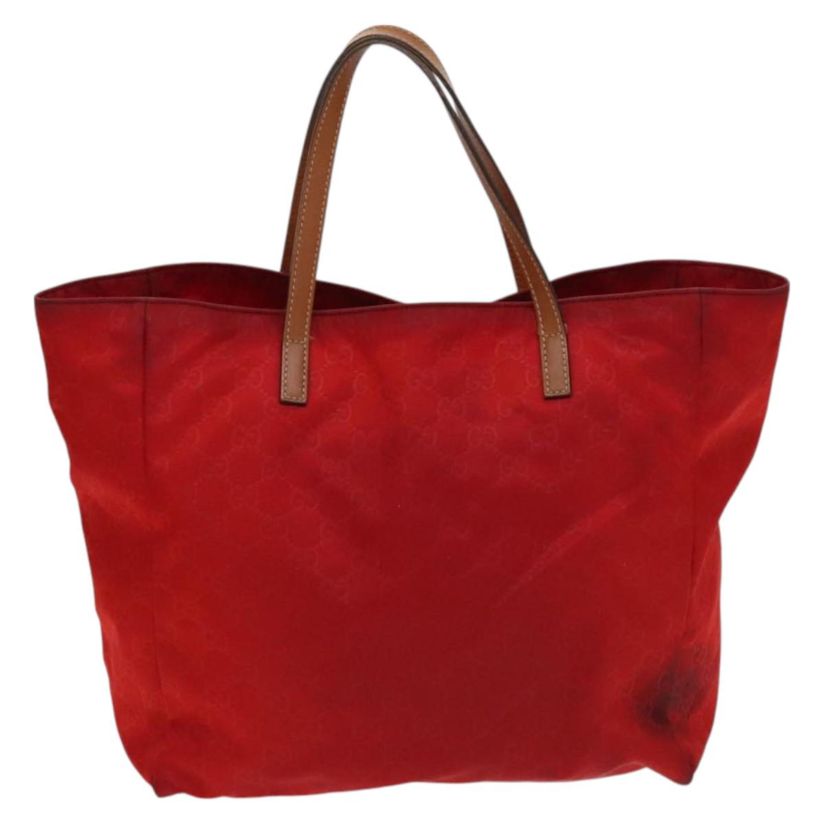 GUCCI GG Canvas Tote Bag Nylon Red Gold 282439 Auth ti3140
