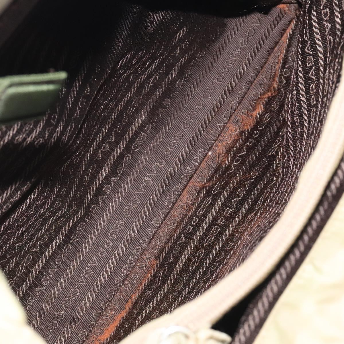 PRADA Hand Bag Nylon Leather Beige Silver Auth ti3143