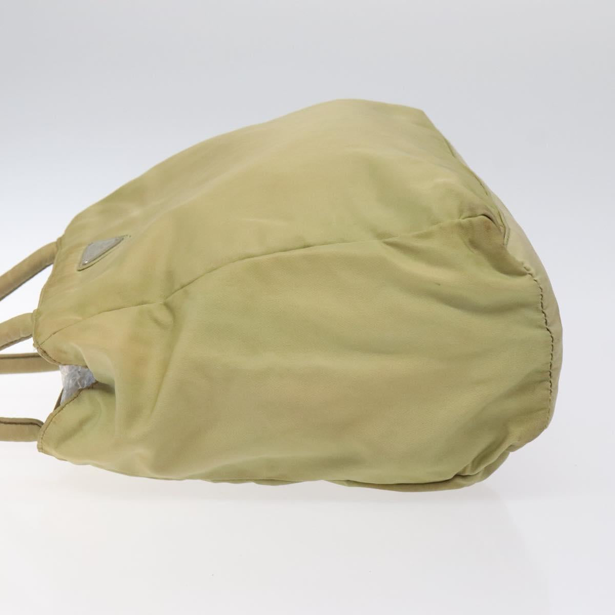 PRADA Hand Bag Nylon Leather Beige Silver Auth ti3143