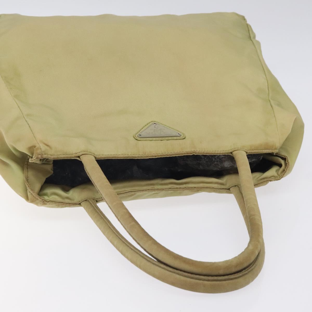 PRADA Hand Bag Nylon Leather Beige Silver Auth ti3143