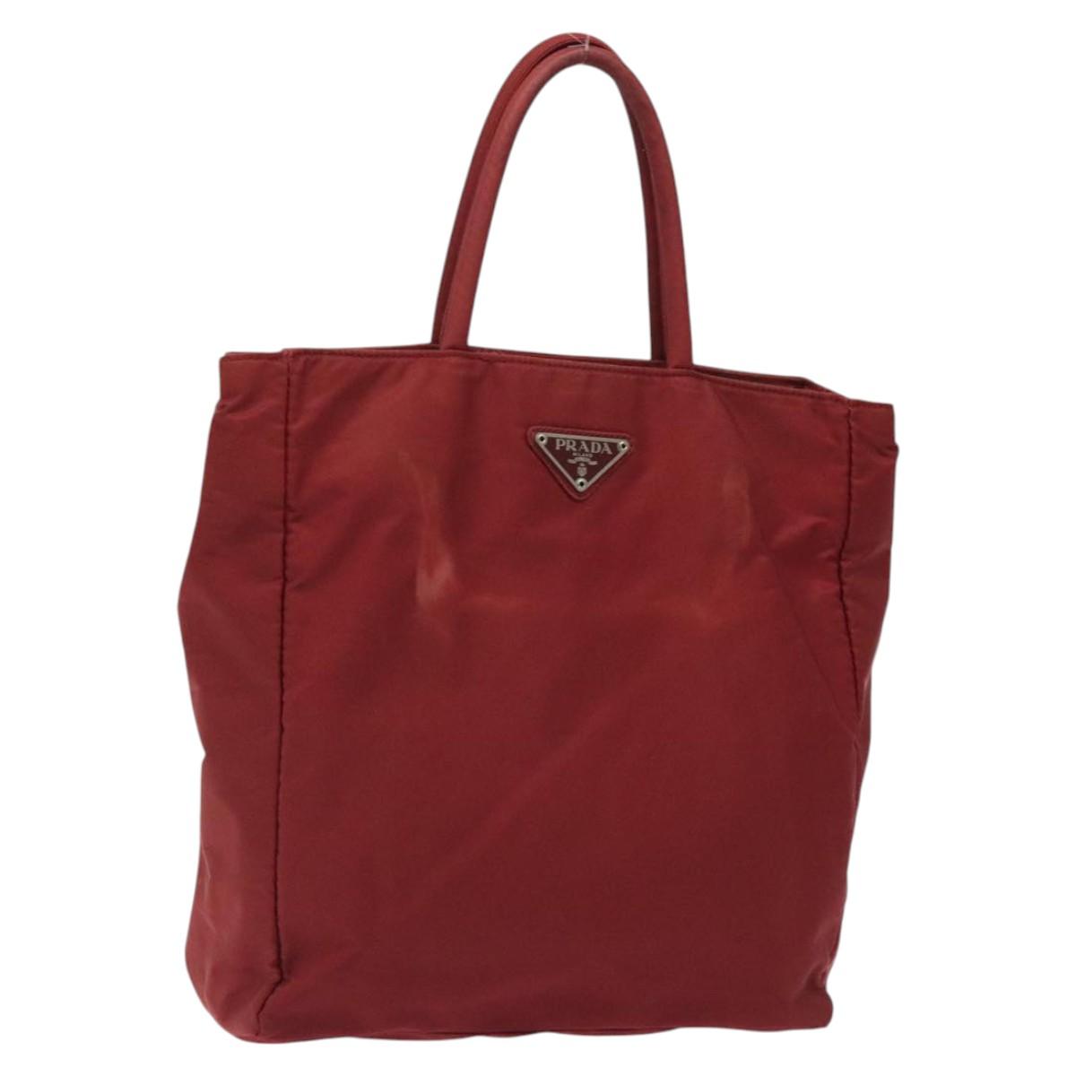 PRADA Hand Bag Nylon Red Silver Auth ti3144
