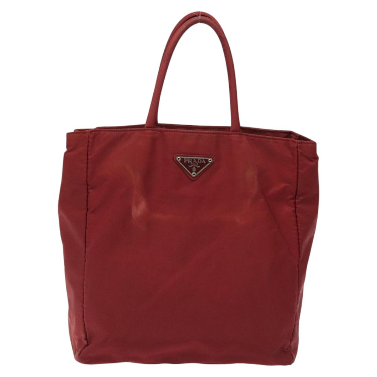 PRADA Hand Bag Nylon Red Silver Auth ti3144