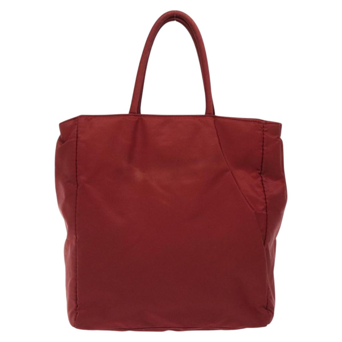 PRADA Hand Bag Nylon Red Silver Auth ti3144