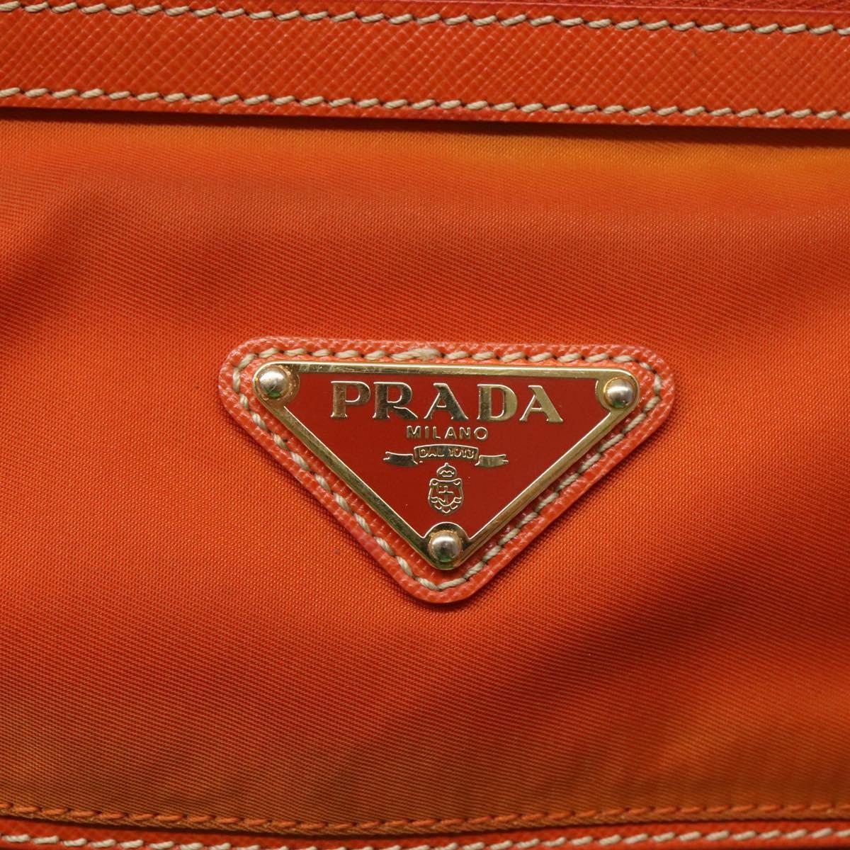 PRADA Tote Bag Nylon Orange Gold Auth ti3145