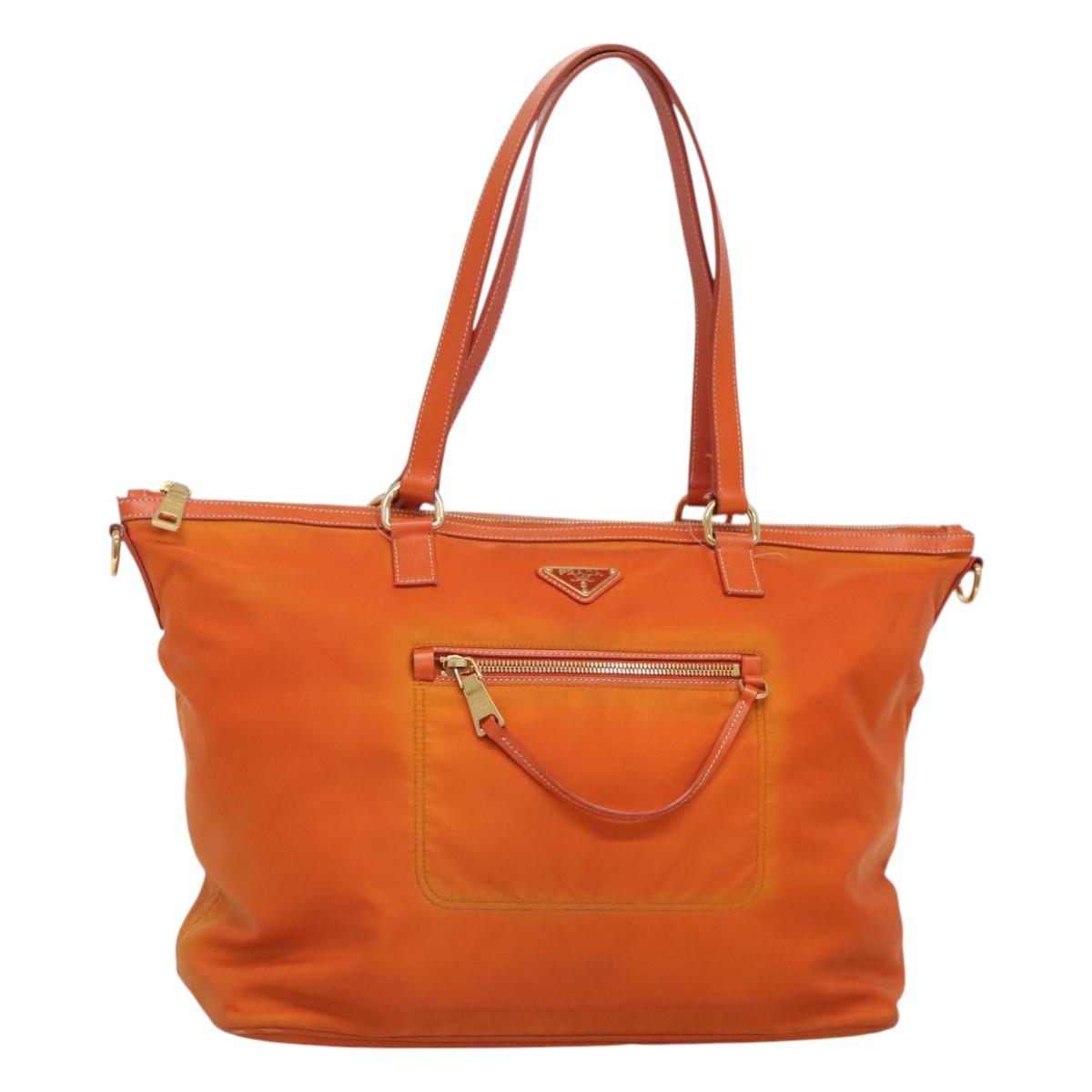 PRADA Tote Bag Nylon Orange Gold Auth ti3145
