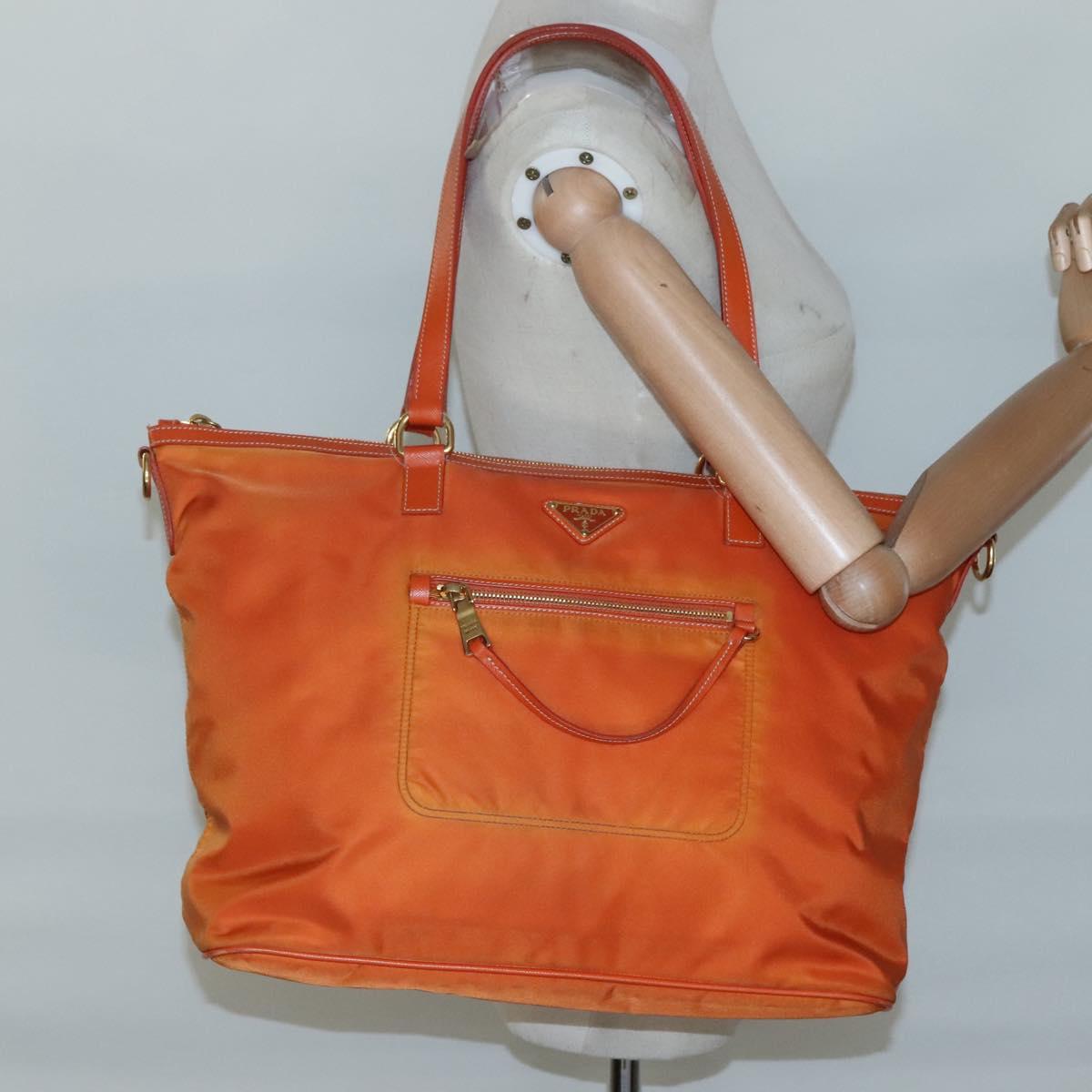 PRADA Tote Bag Nylon Orange Gold Auth ti3145