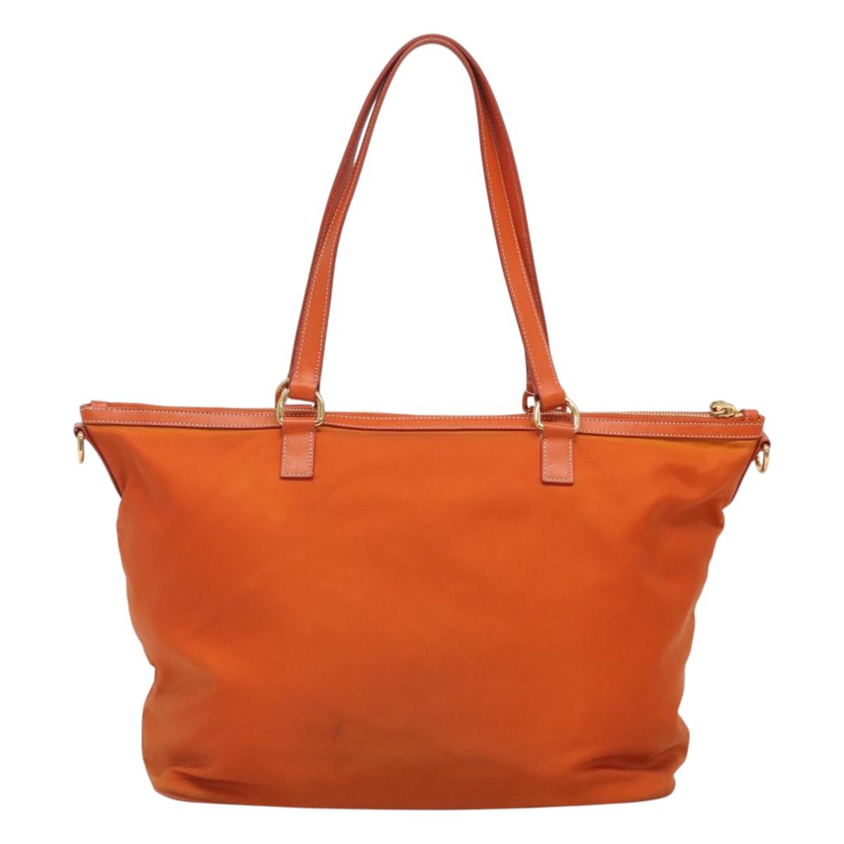 PRADA Tote Bag Nylon Orange Gold Auth ti3145