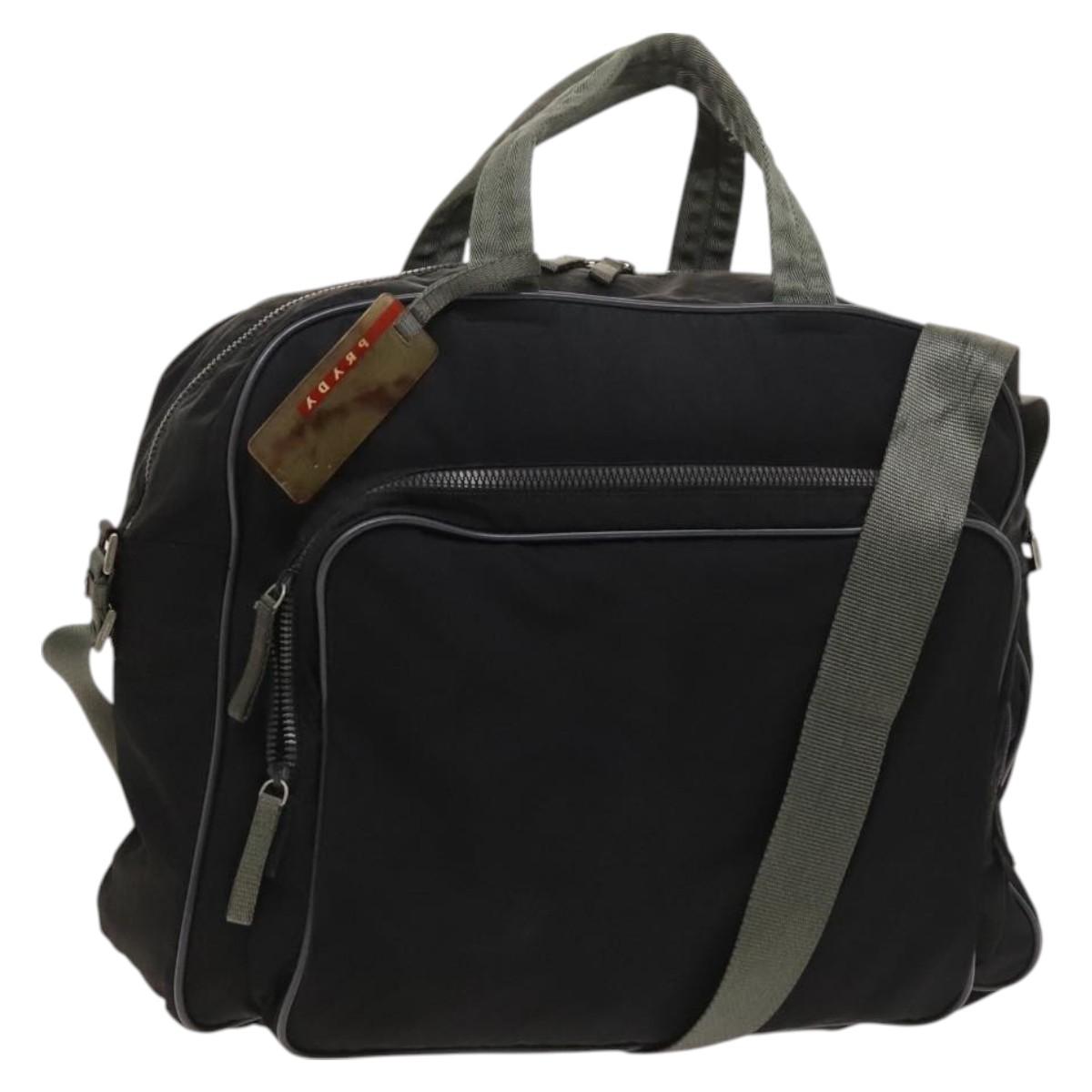 PRADA Sports Boston Bag Nylon Black Silver Auth ti3146