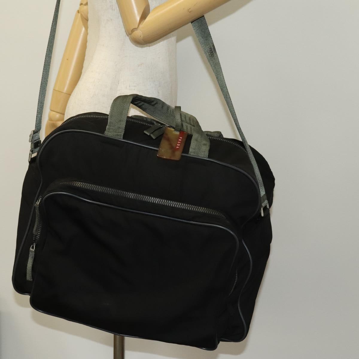 PRADA Sports Boston Bag Nylon Black Silver Auth ti3146