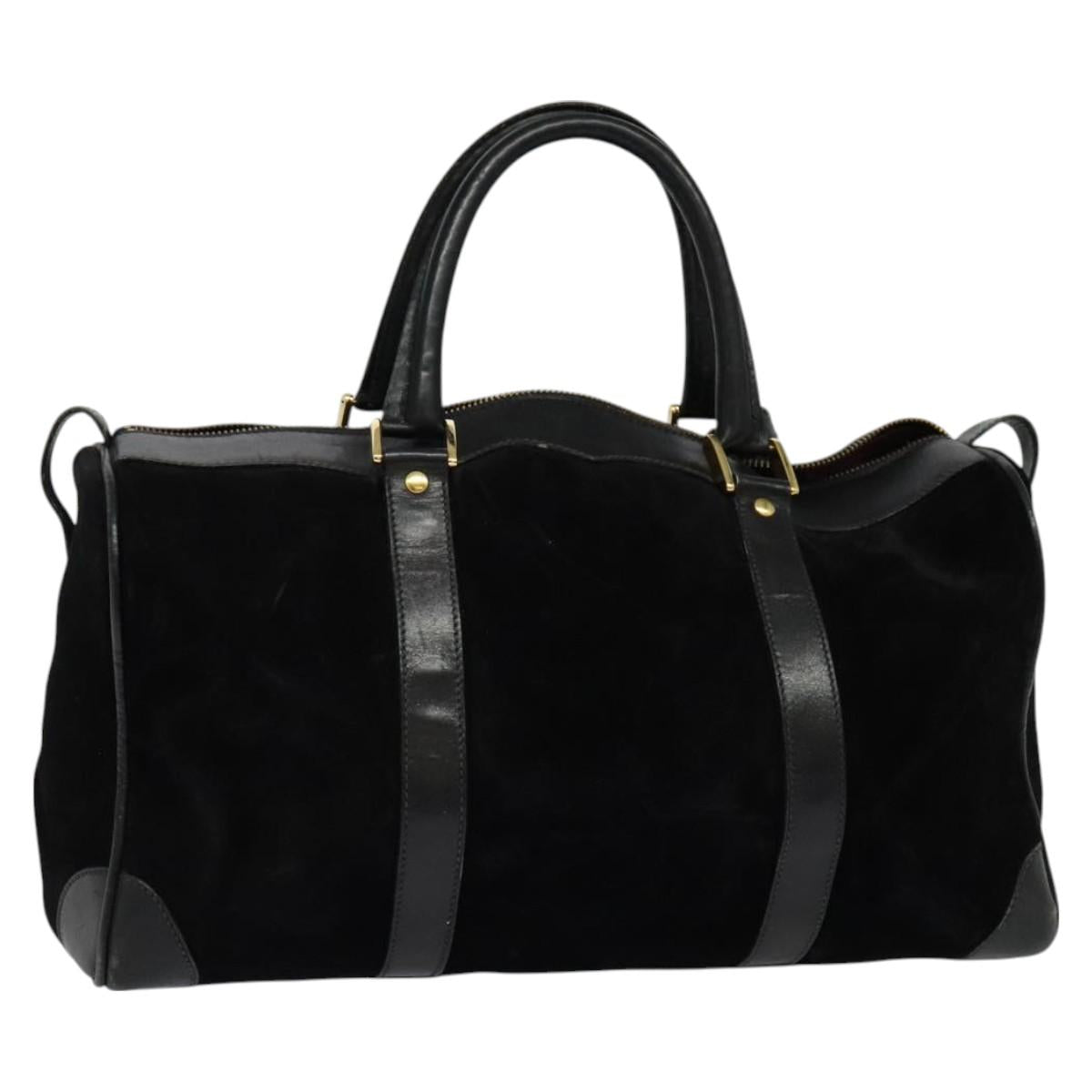 GUCCI Boston Bag Suede Black Gold Auth ti3160