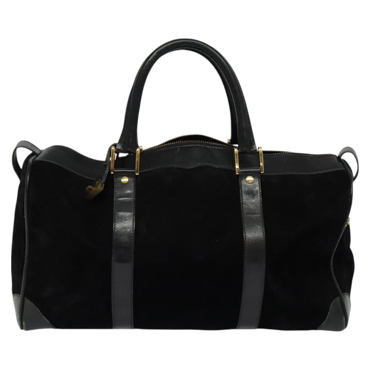 GUCCI Boston Bag Suede Black Gold Auth ti3160