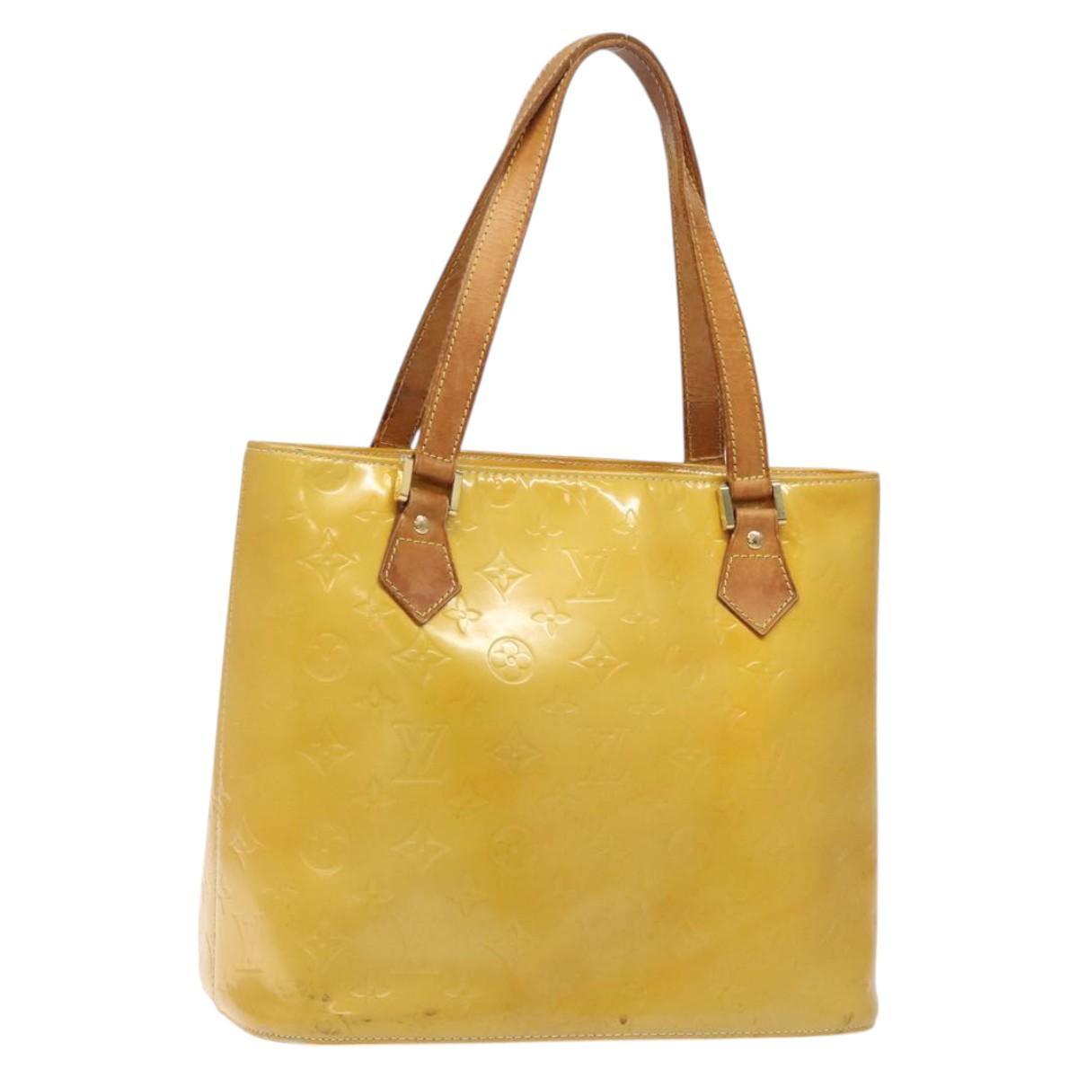 LOUIS VUITTON Monogram Vernis Houston Hand Bag Lime Yellow M91055 LV Auth ti3163