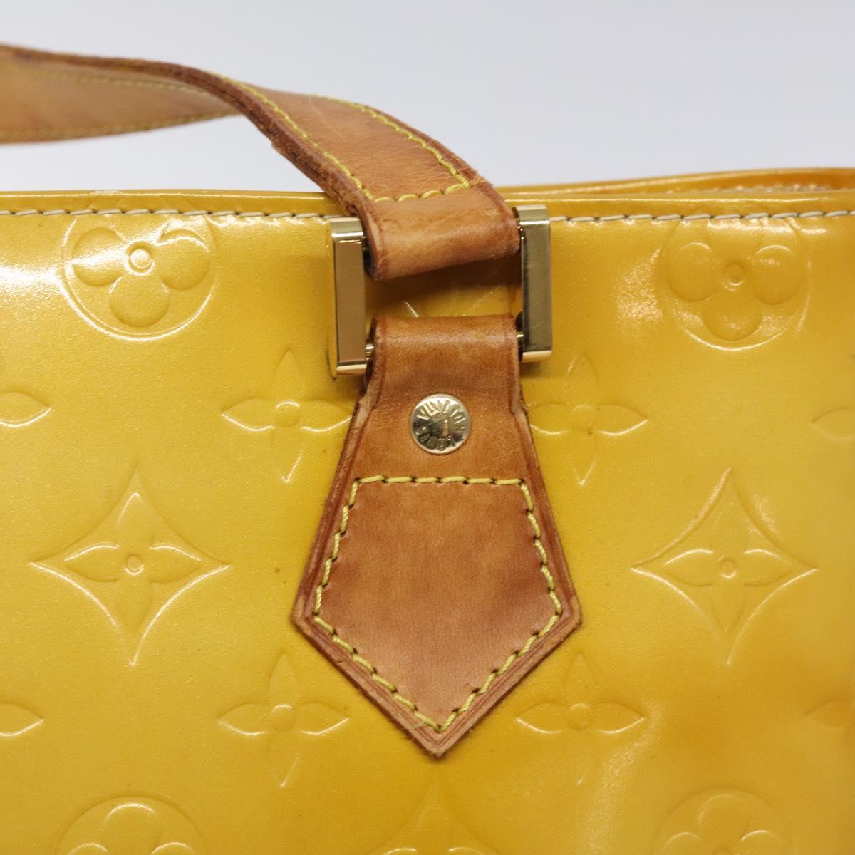 LOUIS VUITTON Monogram Vernis Houston Hand Bag Lime Yellow M91055 LV Auth ti3163