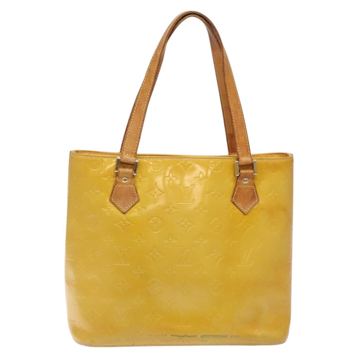 LOUIS VUITTON Monogram Vernis Houston Hand Bag Lime Yellow M91055 LV Auth ti3163
