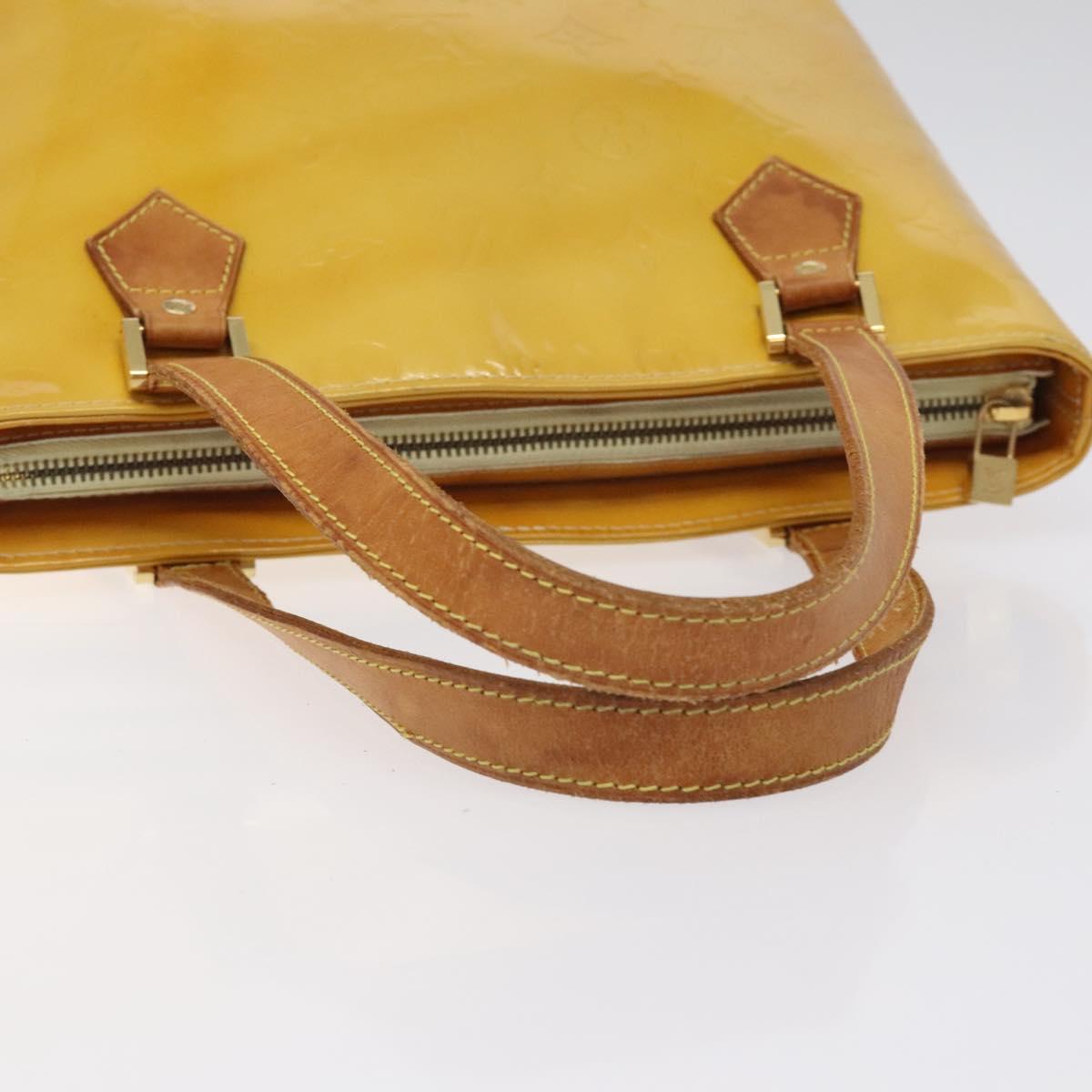 LOUIS VUITTON Monogram Vernis Houston Hand Bag Lime Yellow M91055 LV Auth ti3163