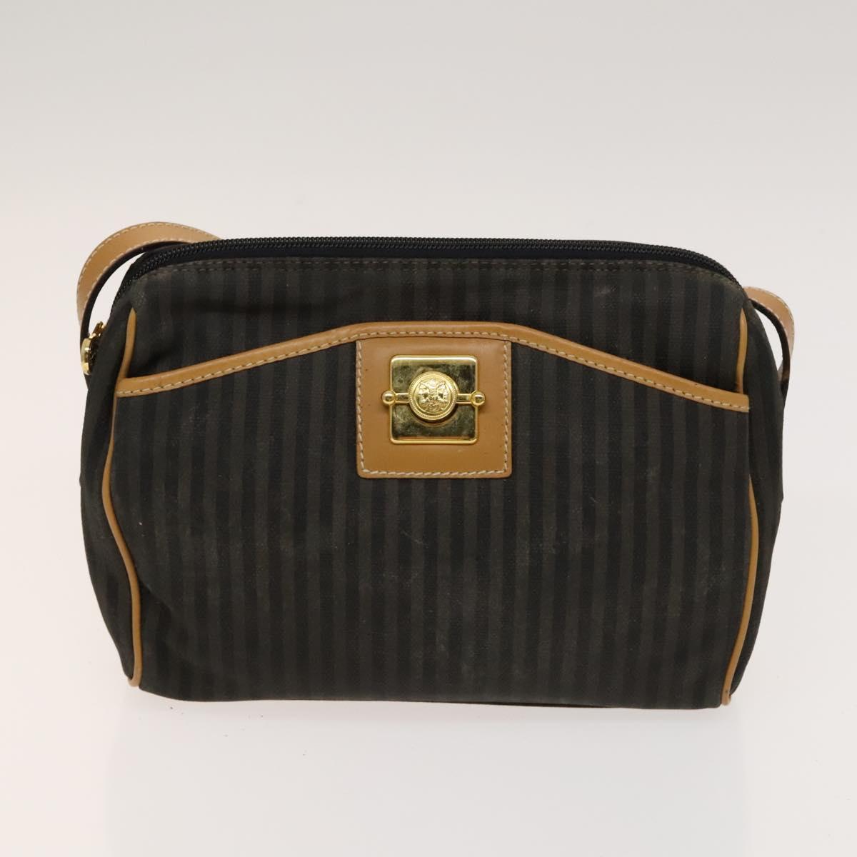FENDI Pecan Canvas Clutch Bag PVC 4Set Black Brown Auth ti3173