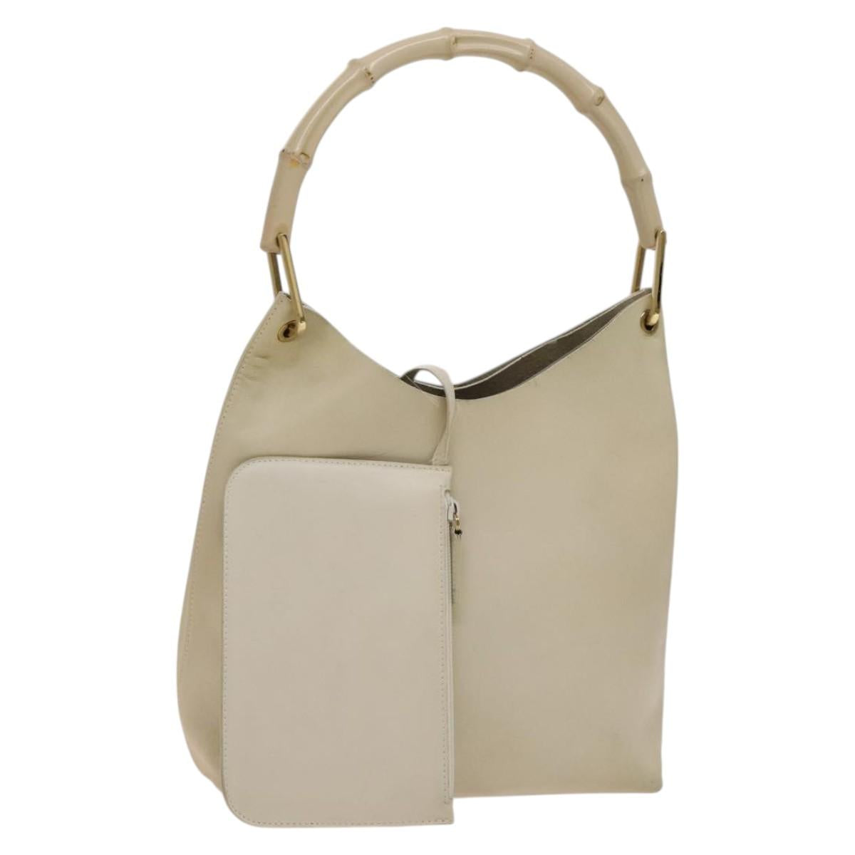 GUCCI Bamboo Hand Bag Leather Beige Gold 001 2113 1880 Auth ti3179