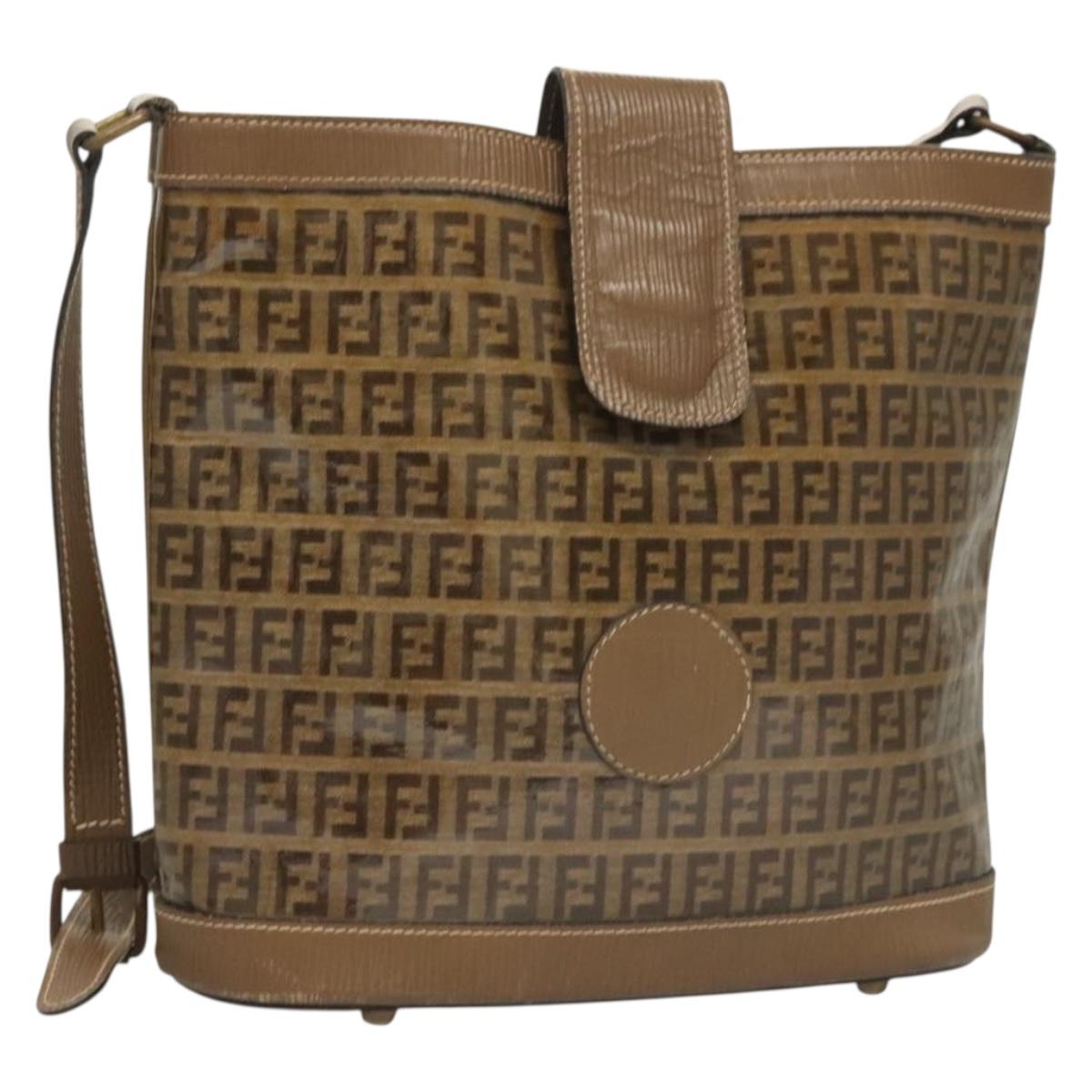 FENDI Zucchino Canvas Shoulder Bag Vintage Brown Auth ti3193