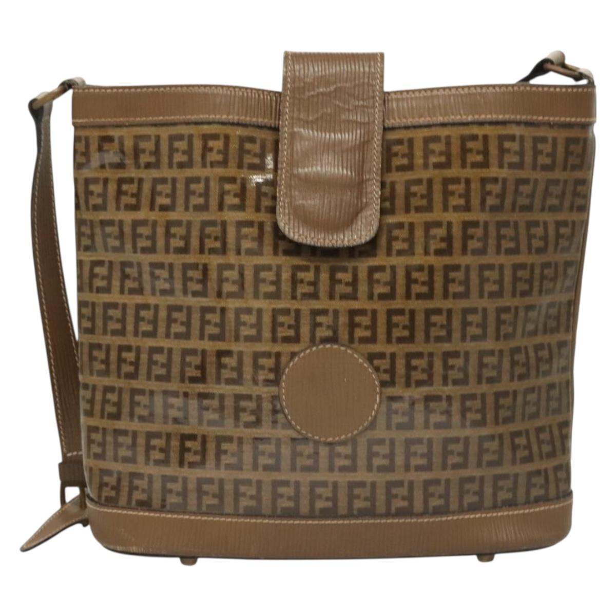 FENDI Zucchino Canvas Shoulder Bag Vintage Brown Auth ti3193