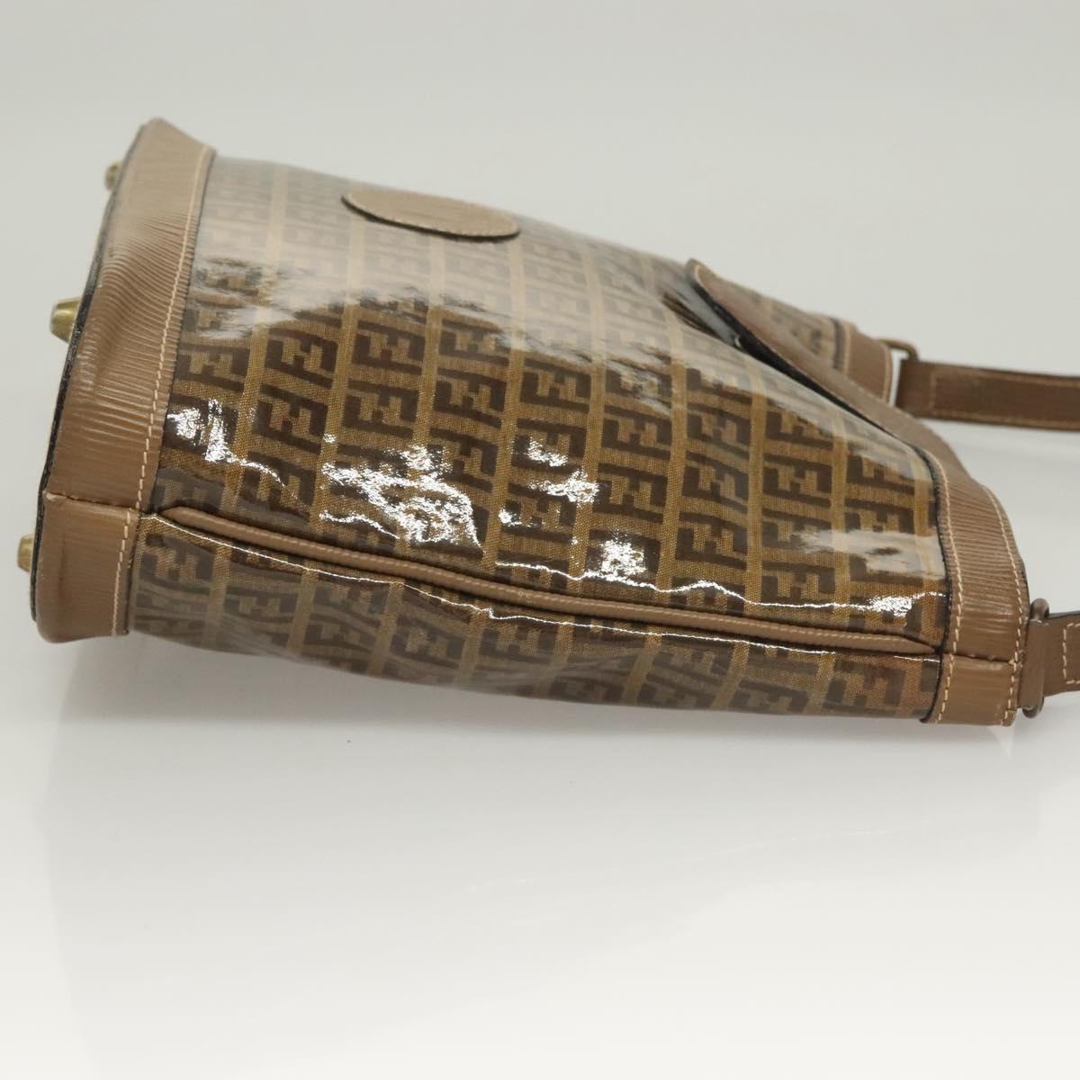 FENDI Zucchino Canvas Shoulder Bag Vintage Brown Auth ti3193