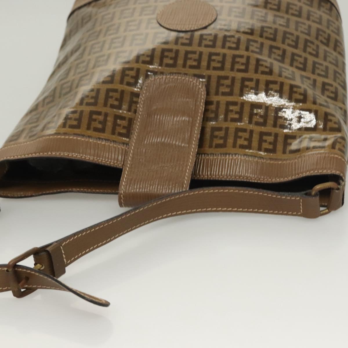 FENDI Zucchino Canvas Shoulder Bag Vintage Brown Auth ti3193
