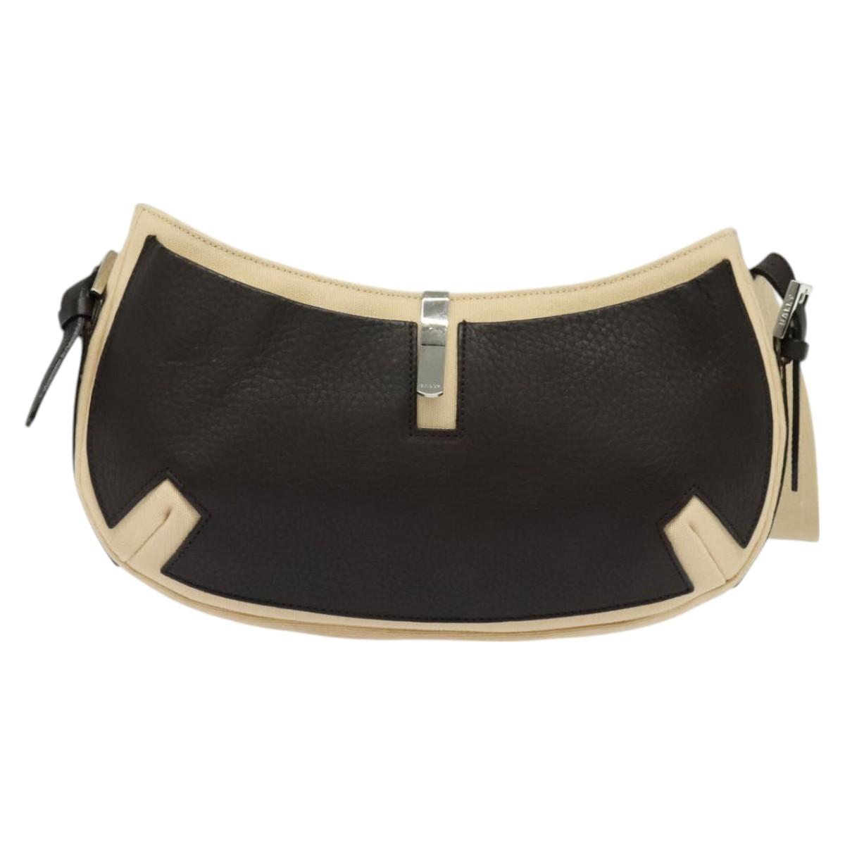 BALLY Shoulder Bag Leather Black Silver Auth ti3195