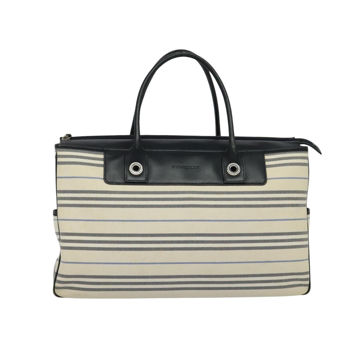 BURBERRY Nova Check Boston Bag Canvas Beige Silver Auth ti3201