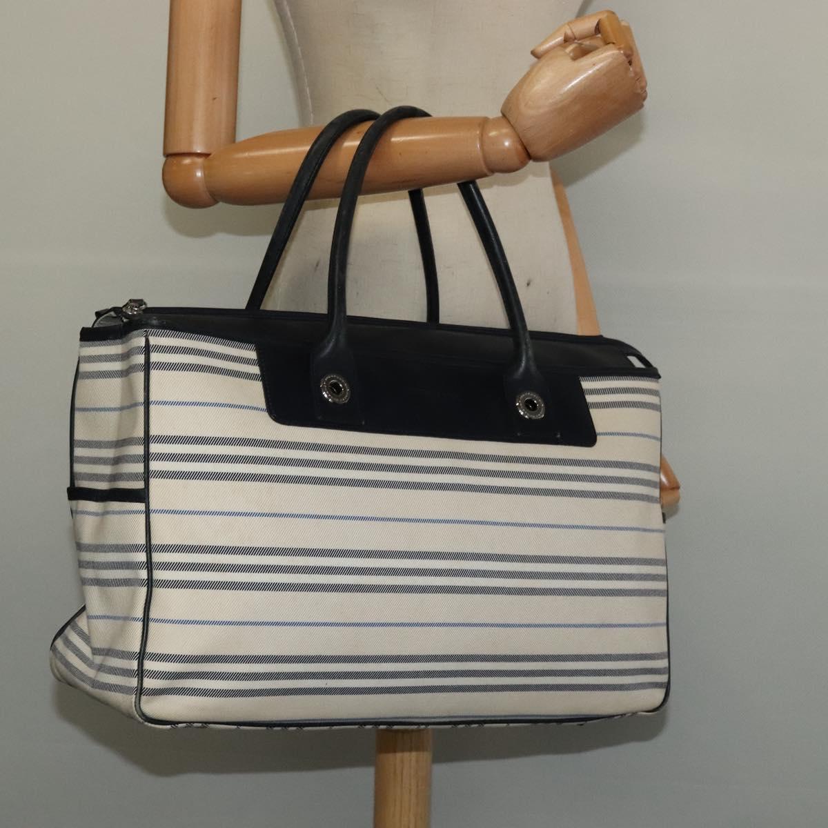 BURBERRY Nova Check Boston Bag Canvas Beige Silver Auth ti3201