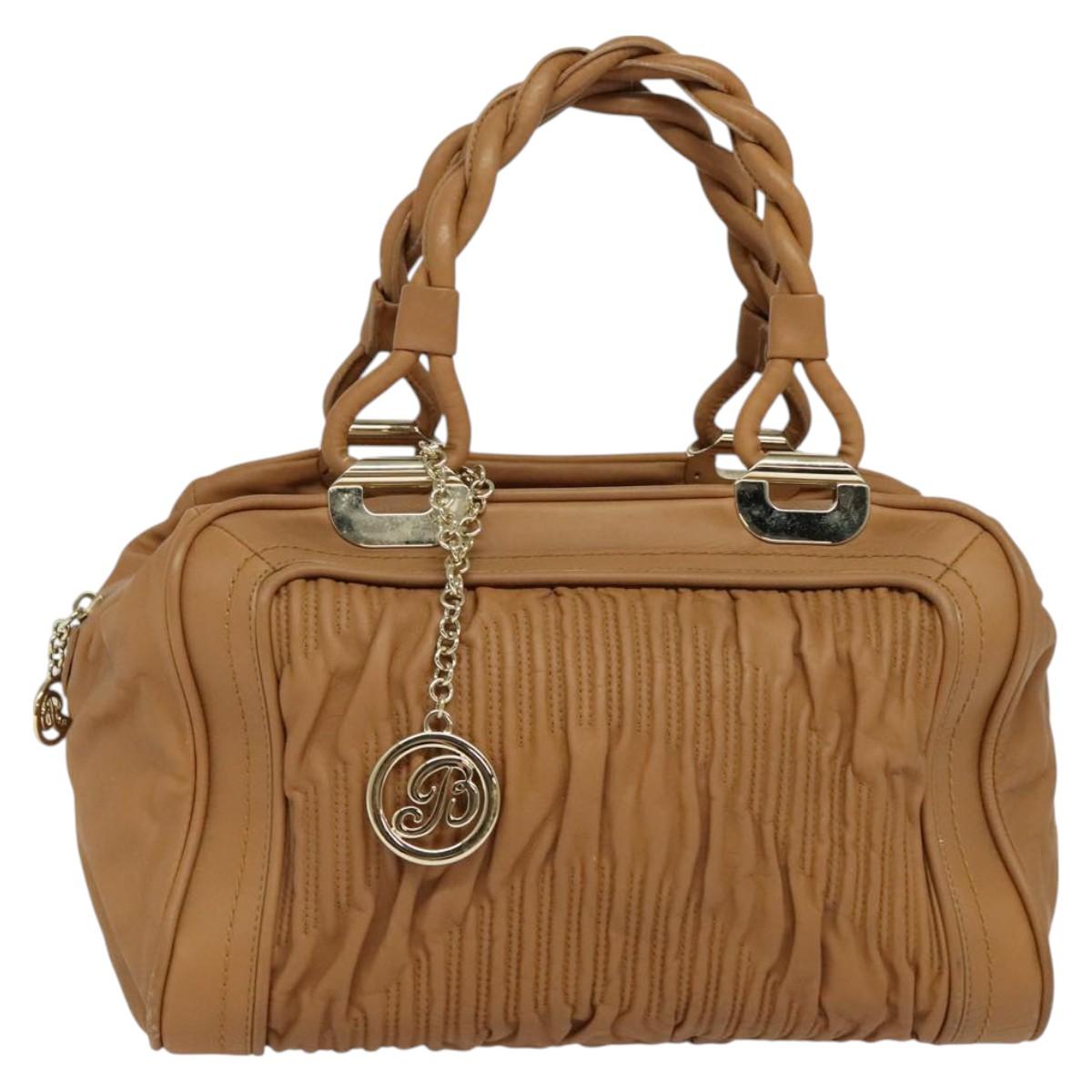 BALLY Hand Bag Leather Brown Gold Auth ti3209