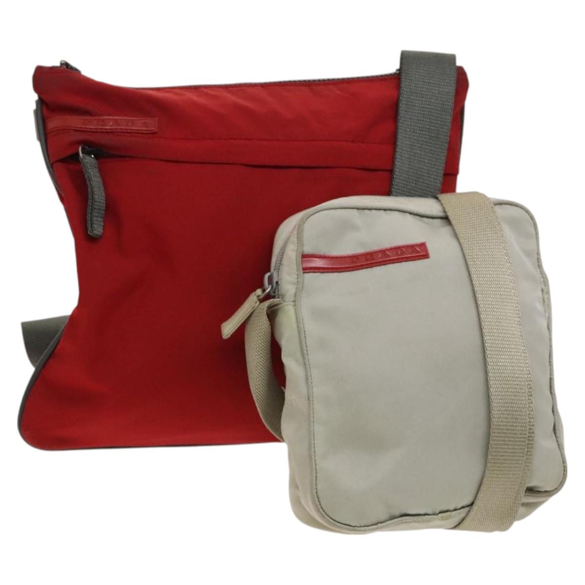 PRADA Sports Shoulder Bag Nylon 2Set Red Beige Silver Auth ti3215