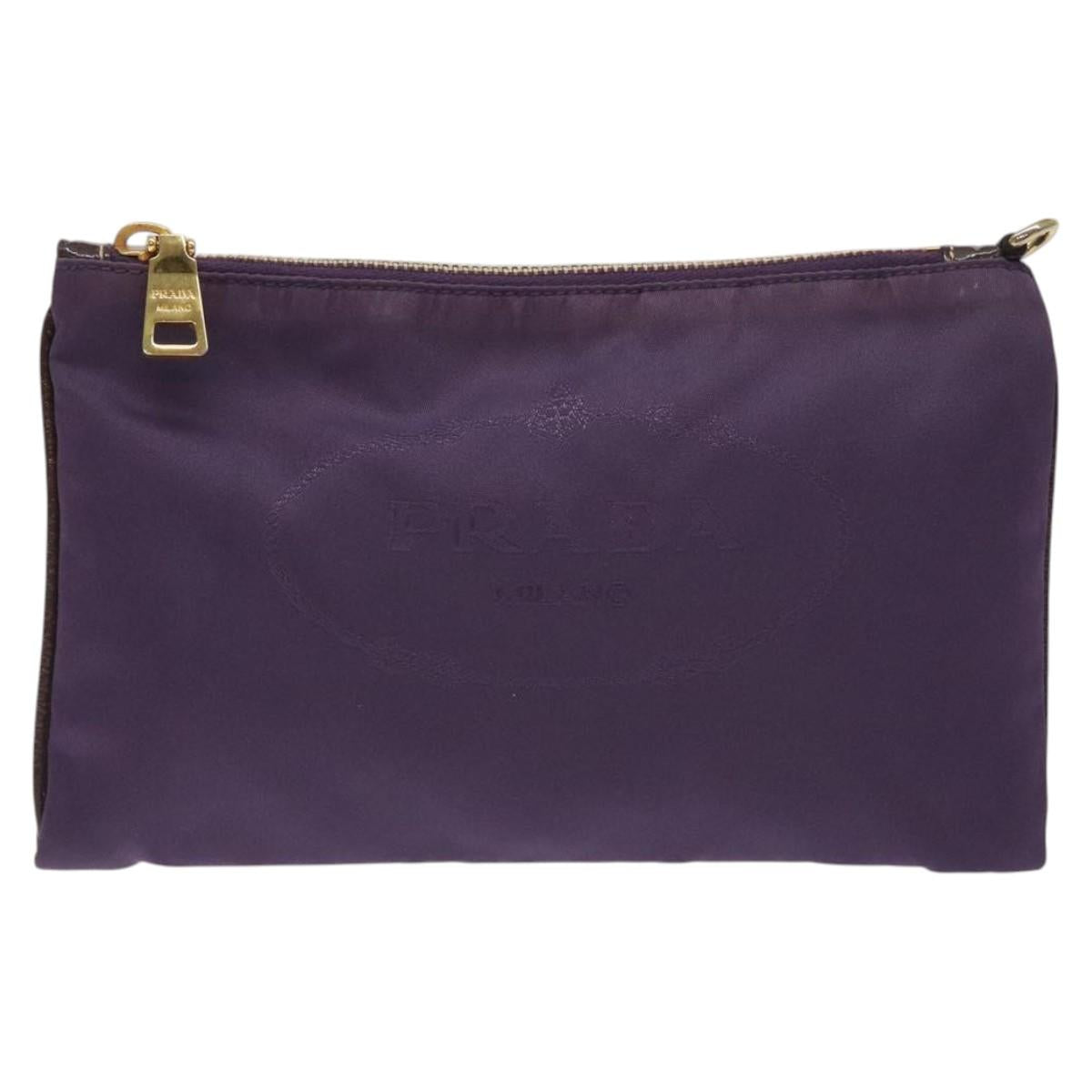 PRADA Pouch Nylon Purple Gold Auth ti3227