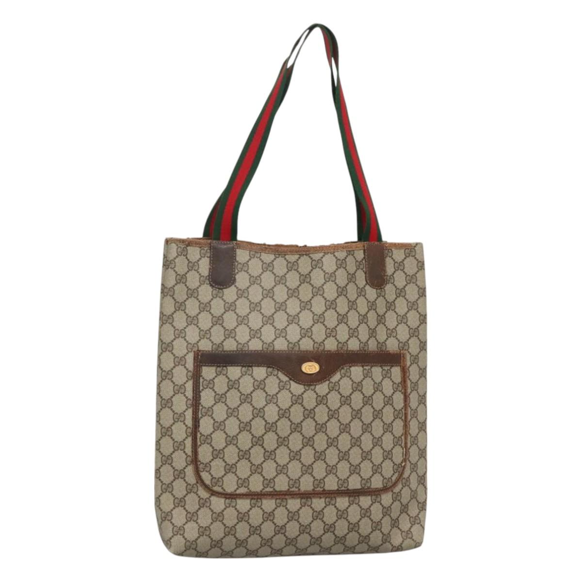 GUCCI GG Supreme Web Sherry Line Tote Bag PVC Beige Gold 39 002 4487 Auth ti3237
