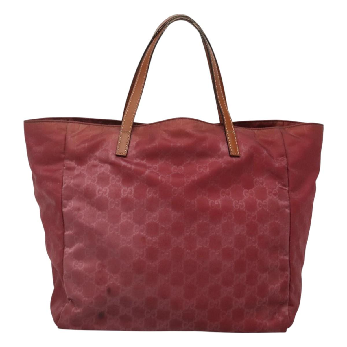 GUCCI GG Canvas Tote Bag Nylon Pink Silver 282439 Auth ti3238