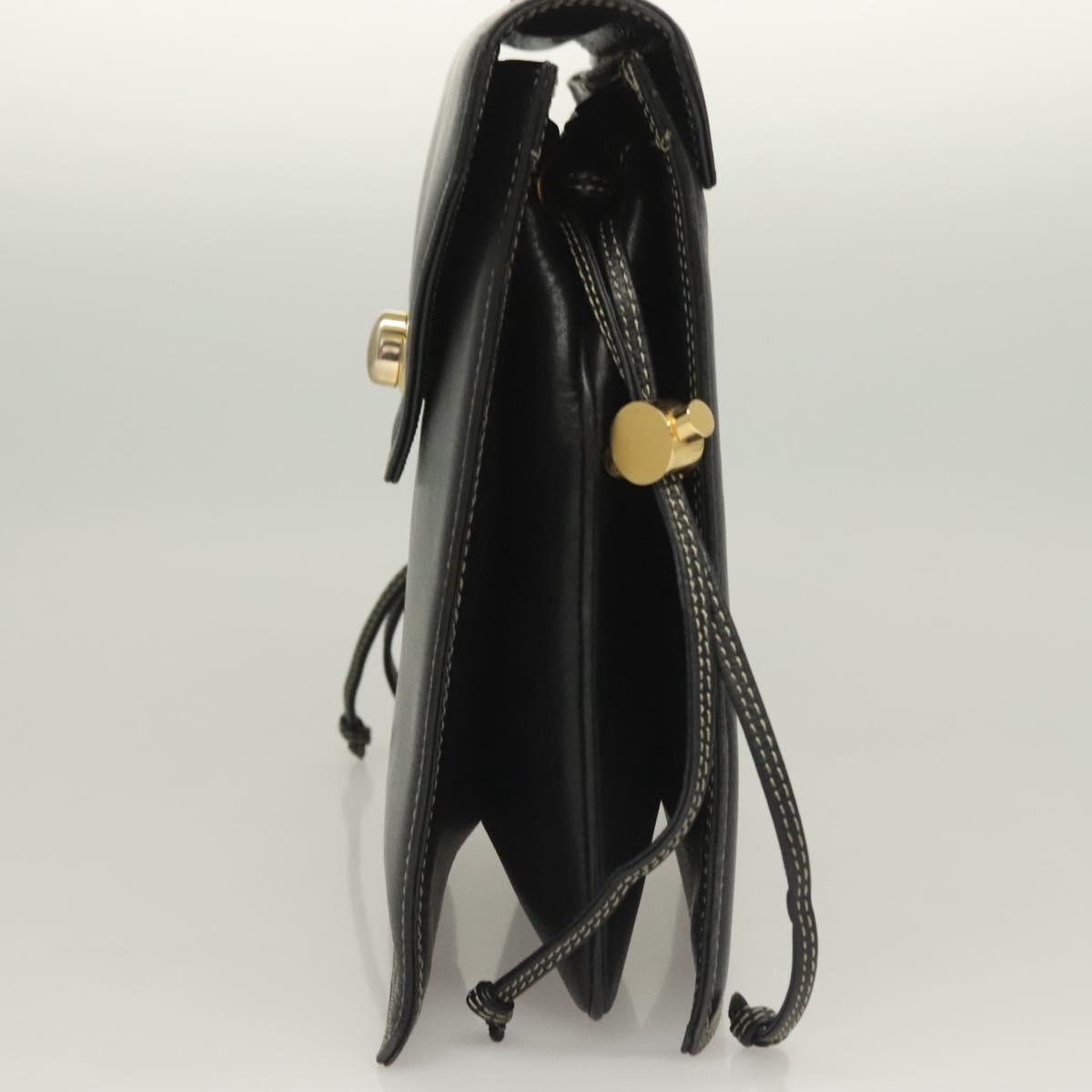 BALLY Hand Bag Leather Black Gold Auth ti3253