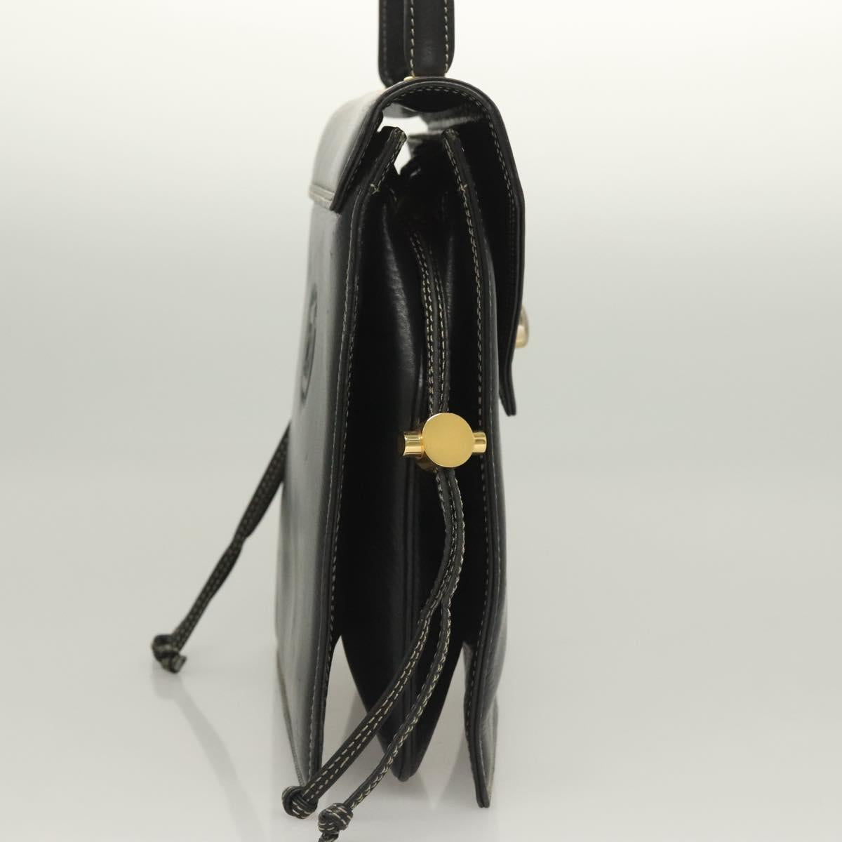 BALLY Hand Bag Leather Black Gold Auth ti3253