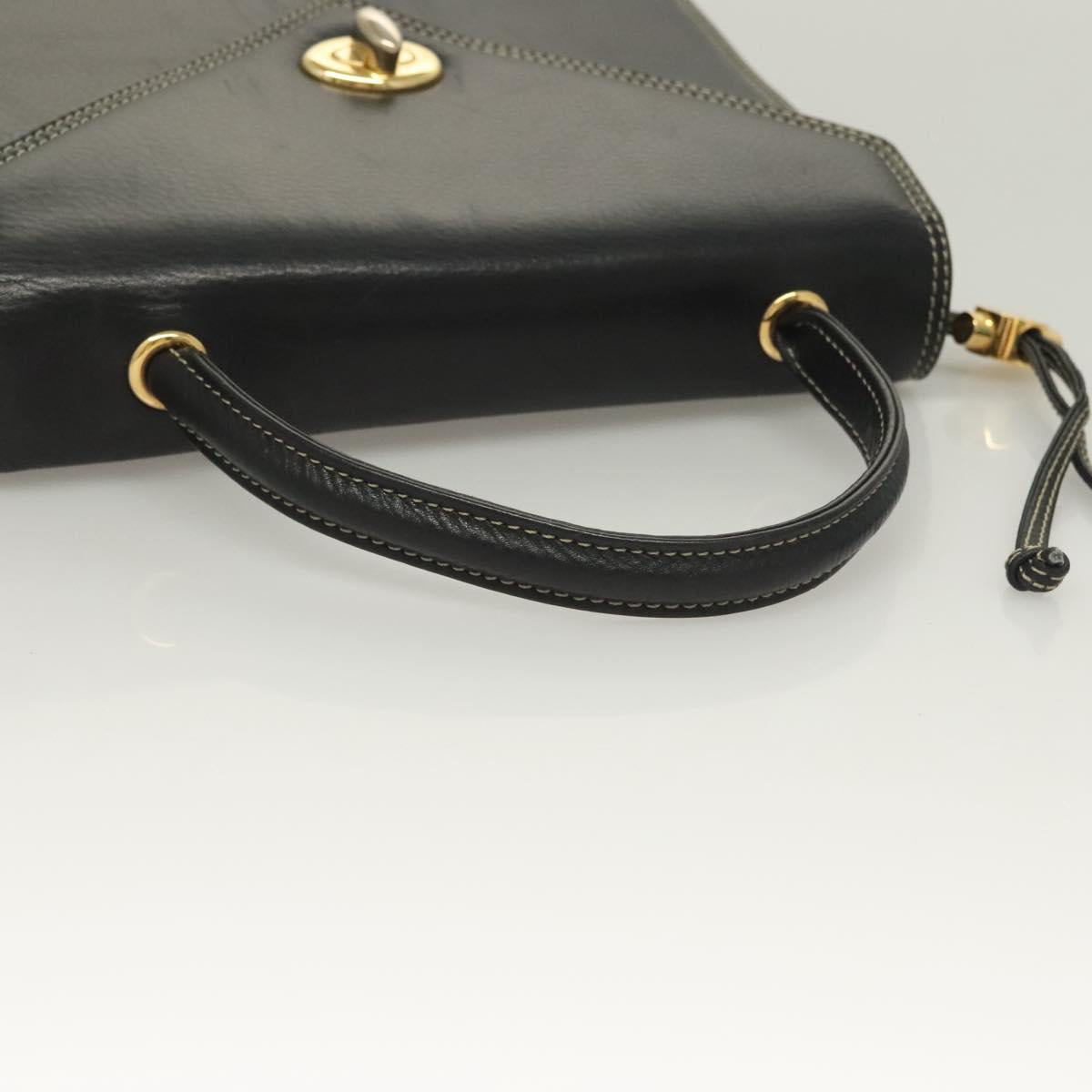 BALLY Hand Bag Leather Black Gold Auth ti3253
