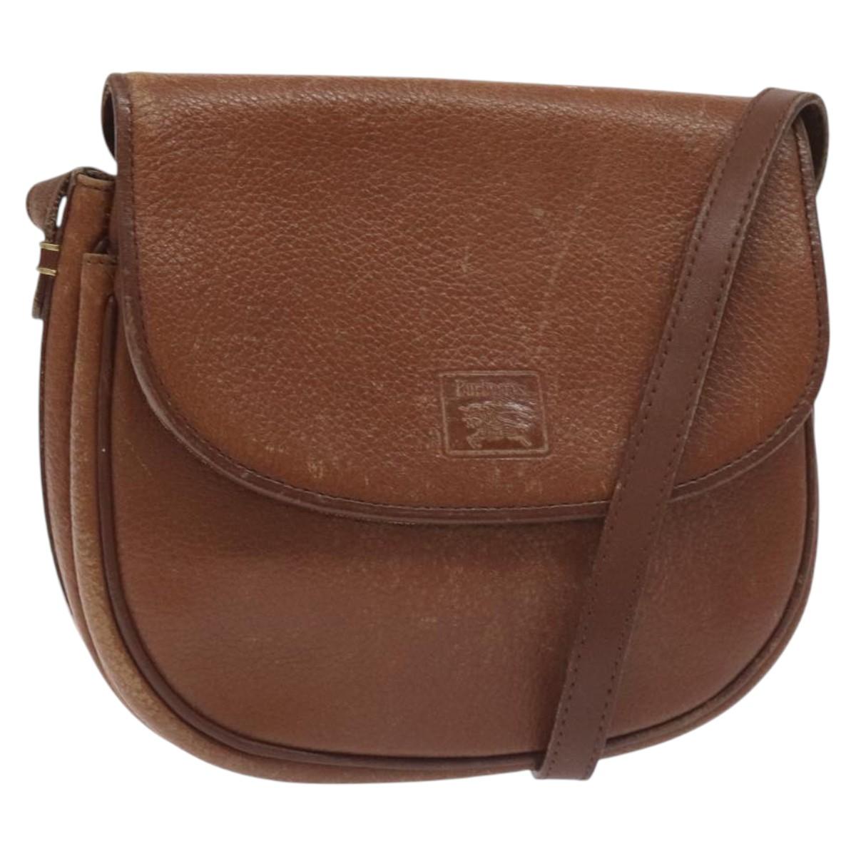 BURBERRY Shoulder Bag Leather Brown Gold Auth ti3255