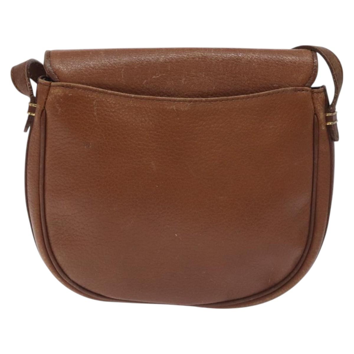BURBERRY Shoulder Bag Leather Brown Gold Auth ti3255