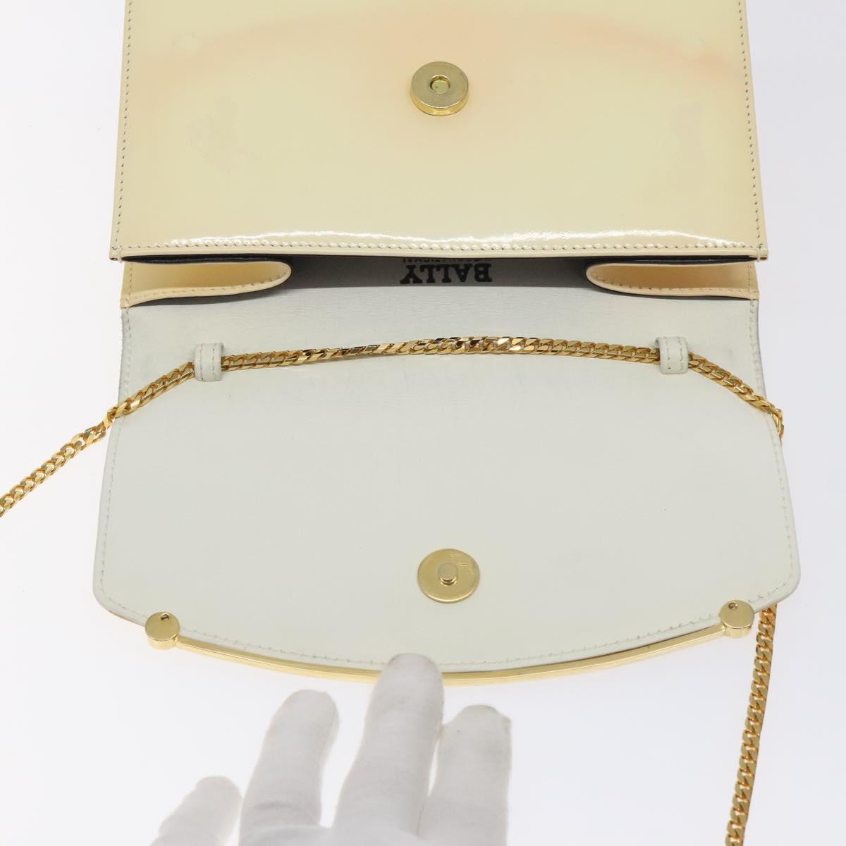 BALLY Chain Shoulder Bag Patent Leather Yellow Gold Auth ti3256