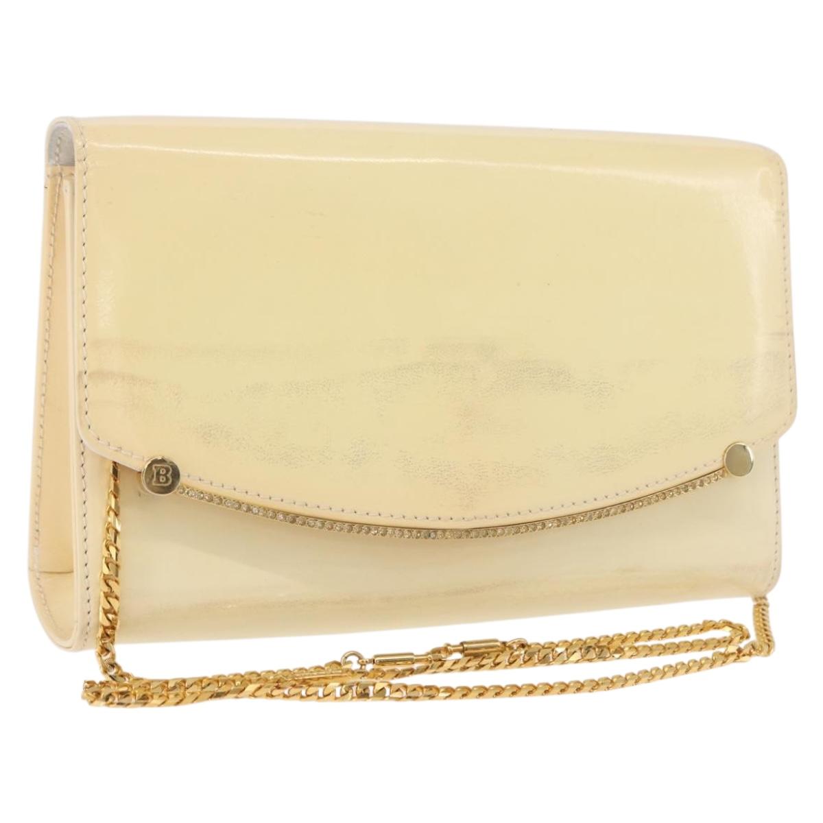 BALLY Chain Shoulder Bag Patent Leather Yellow Gold Auth ti3256